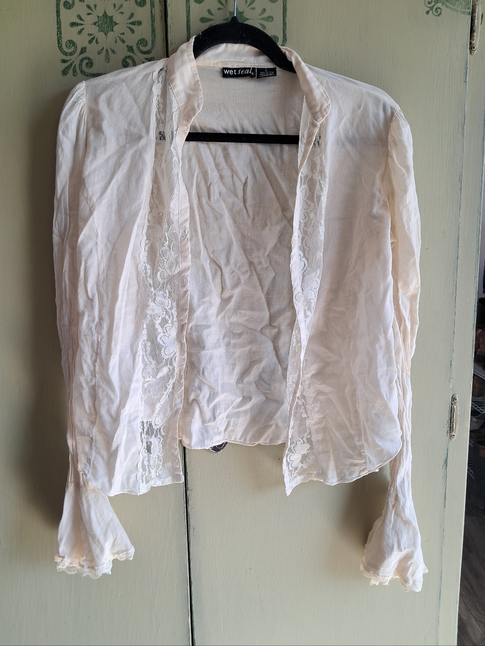 Wet Seal Cream Lace-Trim Open Cardigan